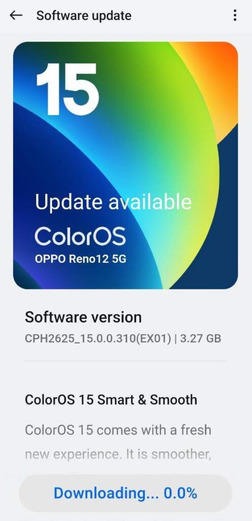 OPPO Reno 12 5G ColorOS 15 Android 15 Update