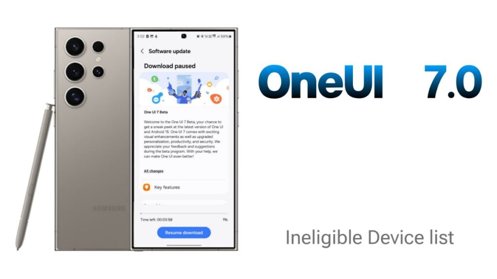 Samsung OneUI 7.0 Ineligible device list